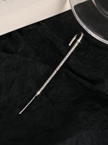 Ear Wrap Hook Earrings for Women Fashion Ear Cuff Crawler Earrings Silver Gold Long Piercing Crystal Curve Style Earring Stick Ear Wrap Earring Rhinestone Trendy Jewelry Gifts - color: full rhinestone-silver