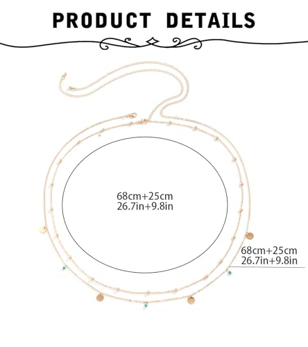 MODRSA Gold Body Chain Jewelry for Women Back Necklace for Backless Dress Backdrop Pearl Rhinestone Belly Chain Waist Chains Bra Chains Lingerie Summer Bikini Bodychain Trendy Sexy Stomach Jewelry - color: C2- Waist chain - blue beads gold