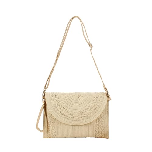 Gets Straw Clutch Purse for Women, Woven Beach Bag Summer Corssbody Purse Small Rattan Shoulder Bag for Travel | Hand-woven - color: Beige 3