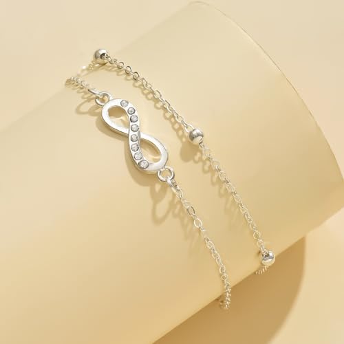 Yalice 925 Silver Ankle Bracelets Chain for Women Dainty 14K Gold Plated Waterproof Beads Anklets Layered Beach Foot Jewelry Gift - color: Silver-Infinity