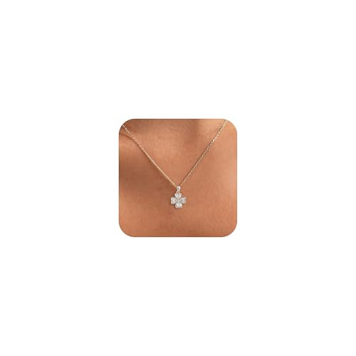 Dainty Gold Necklaces for Women Trendy Non Tarnish 14K Gold Plated Cubic Zirconia Necklace Layered Simple Cute Four Leaf Clover Choker Jewelry Birthday Gifts - color: Silver, style: Cable CZ