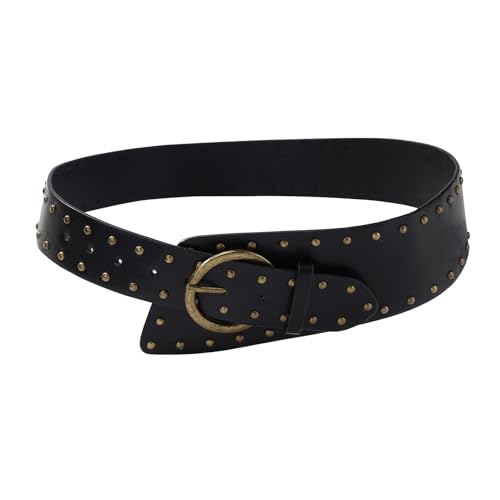 MILAKOO Vintage Punk Leather Waist Belt for Women 80s Goth Costume Cinch Belts Ladies Western Belt for Jean - color: C1: Black