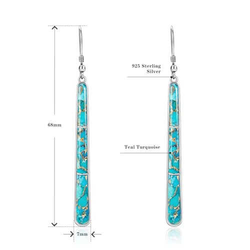 Turquoise Earrings for Women 925 Sterling Silver Gemstones Dangle Earrings Bohemian Style Statement Bar Earrings Dangle Earrings for Women Earrings Valentines Gifts - color: Blue Gold