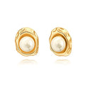 18K Gold Love Knot Stud Earrings for Women Statement Button Pearl Stud Earrings Minimalist Cute Small Post Earring - color: 2. Pearl