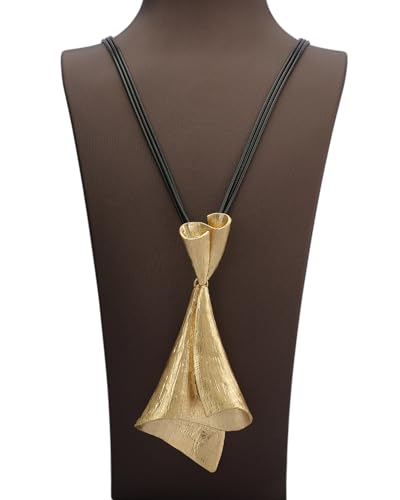 GelConnie Leather Necklace for Women Large Pendant Long Brown Necklace Circle Leather Choker Vintage Sweater Necklace Gold Chunky Boho Necklaces for Women - style: Big Boho Choker Necklace