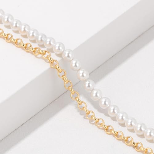 Dainty Pearl Chain Bracelets 14K Gold Bracelet for Women Adjustable Baroque Culture Jewelry Gifts for Mother Wife - color: I