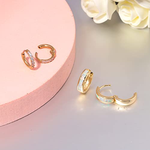 CiNily Huggie Earrings Opal Hinged Hoop Earrings Gold Plated Hypoallergenic Small Hoop Earrings for Women Teen Girls Men Sensitive Ears - color: White-Gold Plated