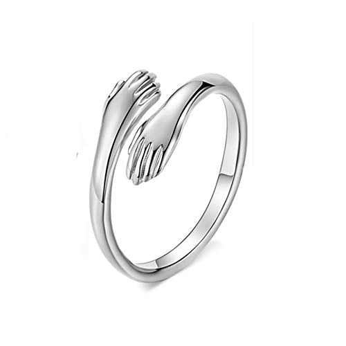 GULICX 925 Sterling Silver Hug Rings for Women, Adjustable Solid Vintage Silver Thumb Ring, Unisex Resizable Silver Hugging Hands Open Promise Ring Jewelry Hug Hands Mens Rings Couples Wedding Bands