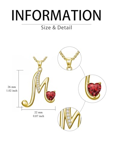 Birthday Gifts for Women 18k Gold Initial Necklaces for Women Simple Alphabets Letters with Birthstone Pendants Name Jewelry Anniversary Wedding Gifts for Sister Daughter Her (with Gift Box) - color: 01-Jan-Garnet, style: Letter M