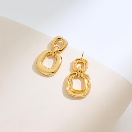 MUYAN Gold Silver Geometric Drop Dangle Earrings for Women Brushed Link Square Dangle Earrings Trendy Jewelry - color: D Gold