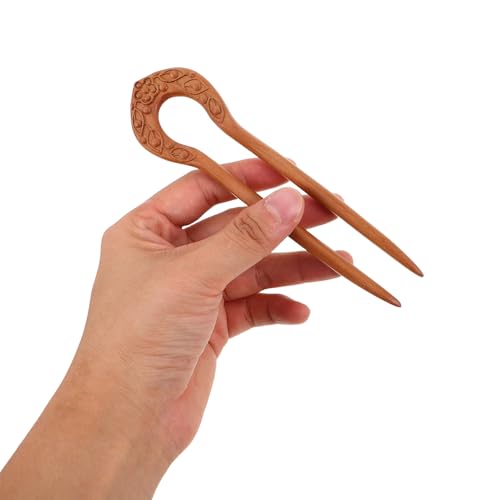 CHILDWEET U-shaped Natural Wood Hair Fork Pin, Vintage Chinese Traditional Hair Stick for Women, Double Prong Wooden Hairpin Accessory for Styling and Classic Hairdos