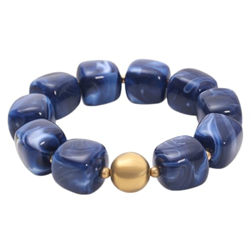 Soyzvteo Chunky Beaded Bracelets Boho Acrylic Geometric Beaded Bangle Bracelet Chunky Statement Jewelry for Women - color: Dark Blue