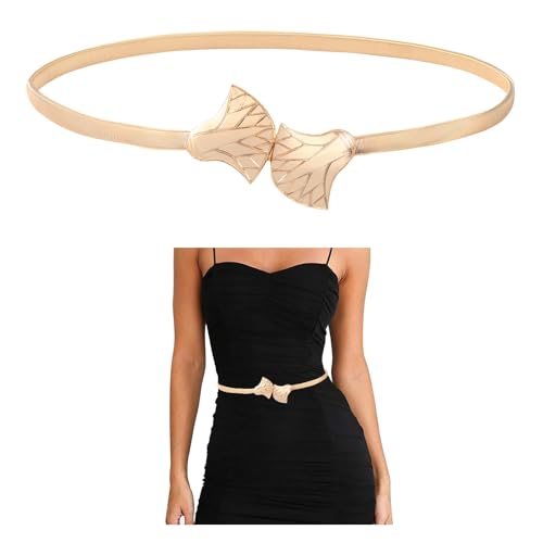 E-Clover Womens Fashion Metal Stretch Waist Skinny Belt Waistband - color: Gold-0023