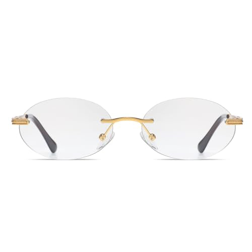 Retro Oval Sunglasses Rimless Small Round Glasses Frameless UV400 Men Women Fashion Shades - color: Clear