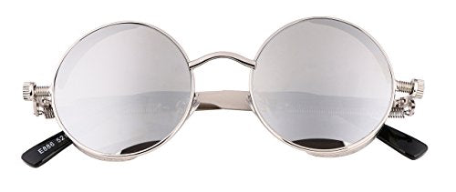 FEISEDY Retro Gothic Steampunk Sunglasses Round Metal Frame Punk Circle Inspired Shade Men B1857 - color: Silver/Silver