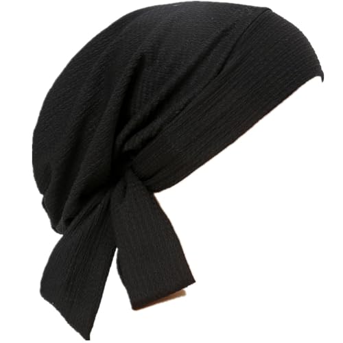 YYAOJHAO Pre Tied Bandanas Headscarf for Women - Solid Wave Chemotherapy Caps Headwrap Chemo Turban Headwear Hats - color: Black
