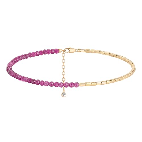 MYEARS Women Beaded Bracelet Gold Gemstone 14K Simple Dainty Handmade Chain Everyday Boho Beach Jewelry - style: Ruby
