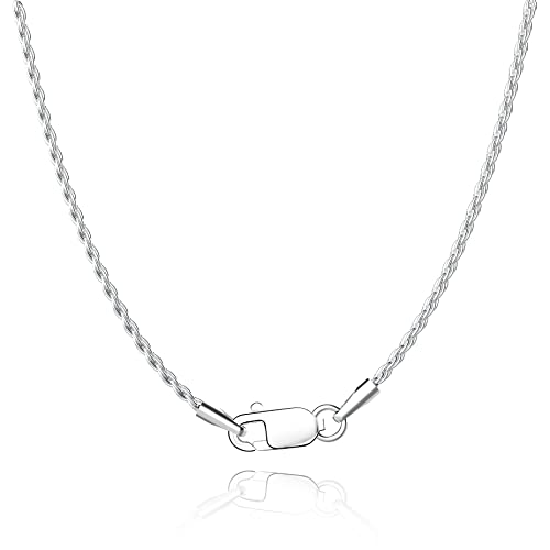 Jewlpire 18K Gold Plated 925 Sterling Silver Chain Necklace for Women, 1.35mm Rope Chain Necklace for Women Men Super Shiny & Durable Women's Chains Necklaces 16 18 20 22 24 26 Inch - color: Shiny Silver, size: 22 Inch