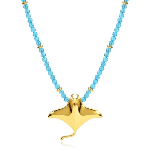 Seashell Starfish Necklace for Women Conch Shell Summer Pearl Beach 14k Gold Layered Dainty Choker - style: Manta Ray