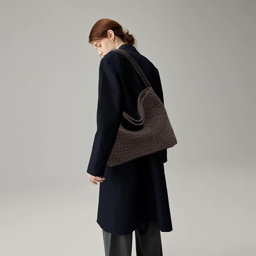 JINMANXUE Women Boston Bag, Woven Hobo Tote Handbag and Purses, Female Satchel Messenger Bags, Fashion Shoulder Crossbody Bag - color: Frosted Coffee