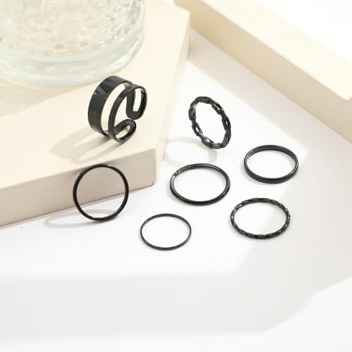 Simple Knuckle Rings Set for Women,Vintage Stackable Joint Finger Midi Rings Dainty Cute Rings Pack Festival Jewelry - color: B-Black