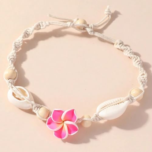 Fesciory Puka Shell Anklet for Women Summer Natural Cowrie Adjustable Ankle Bracelet, Handmade Boho Hawaiian Beach Seashell Jewelry - color: Flower