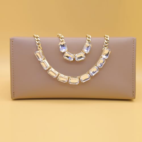 Fashionable Chunky Plated Tennis Rhinestone Statement Necklace Jewelry Set for Women Multicolor gem necklace with Great Sparkle and Shine Design for Women to Easy Match - color: WHITE rhinestone necklace