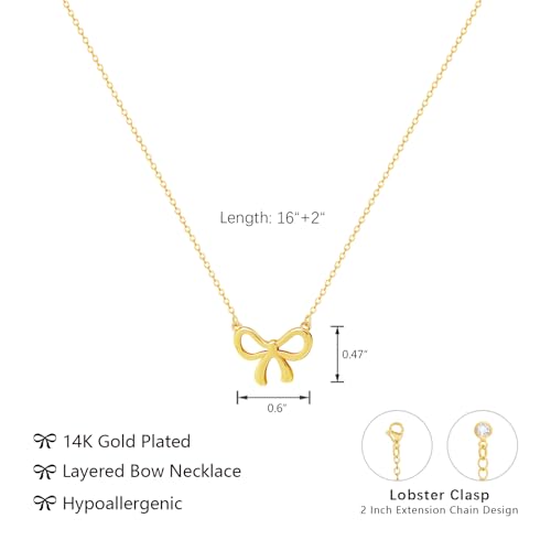OGD Gold Necklace for Women, Bow Necklace 14K Layered Gold Necklace Dainty Bow Pendant Choker Necklace Trendy Bow Necklace Gold Chain Necklaces for Women Jewelry Gift - color: Gold Bow-1PCS