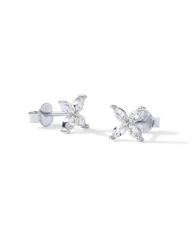 PAVOI 14K Gold Plated Dainty Stud Earrings for Women - 925 Sterling Silver Posts Earrings with Cubic Zirconia - Celestial Lightning Bolt, Moon, Star, and Flower Gold Jewelry Gifts - style: Flower
