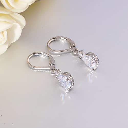 CiNily Teardrop Leverback Dangle Earrings for Women Hypoallergenic 14K Gold Plated Cubic Zircon Drop Earrings Fashion Crystal Earrings for Girls Jewelry Christmas Gifts - color: White Gold-White CZ