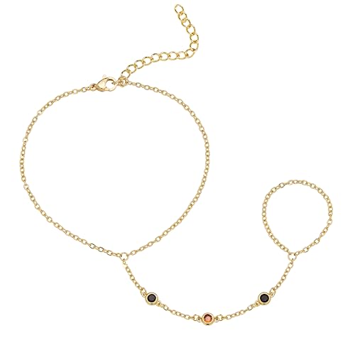 Gokeey Gold Hand Chain Bracelet for Women Trendy, Dainty 14k Gold Plated Ring Bracelet Hand Chain Finger Ring Slave Cuff Bracelet Cubic Zircon Hand Jewelry for Women Accessories - style: 3cz hand chain-Halloween