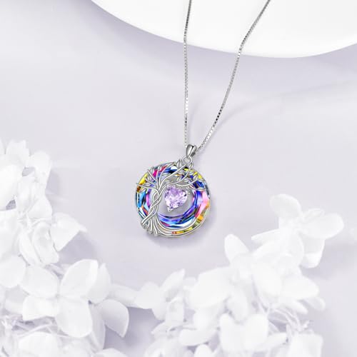 POPLYKE Mothers Day Gifts for Mom Her Wife Tree of Life Necklace 925 Sterling Silver Birthstone Pendant with Crystal Anniversary Birthday Wedding Jewelry for Women - color: 06-Jun-Alexandrite, style: White Gold Plated-Volcano Crystal