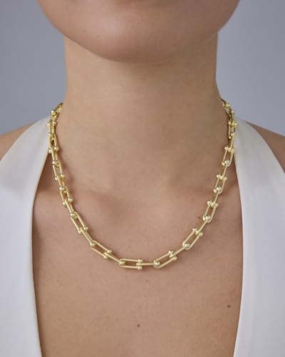 PAVOI 14K Gold Plated Chunky Chain Choker Necklaces for Women | Gold Statement Graduated Link Chain Necklace | Bold Oval Link Barbell Links Paperclip Chains
