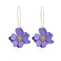 Bohemian Daisy Flower Matte Floral Long Petal Drop Dangle Earrings Layered Tiered for Women Chic Boho Wedding Jewelry - color: Violet