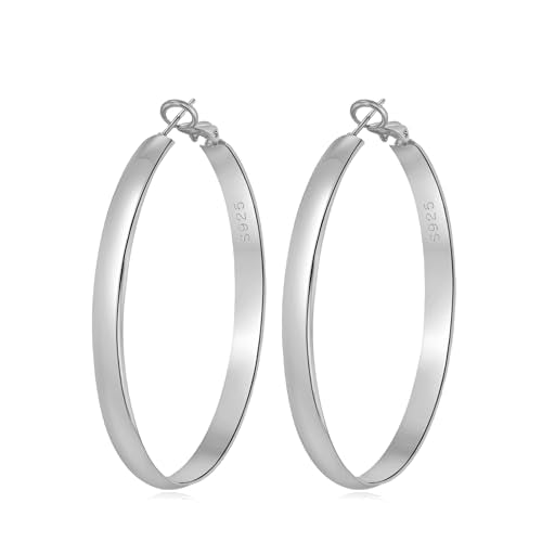 5mm Wide Gold Hoop Earrings for Women, 14K Gold Plated Big Chunky Hoop Earrings with S925 Sterling Silver Post, Hypoallergenic Lightweight Earrings Jewelry for Women 30/40/50/60/70mm - color: Silver-70mm