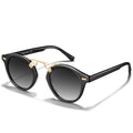 CARFIA Double Bridge Small Acetate Sunglasses for Women Polarized, Retro Metal Brow Ladies Sunnies Fashion Round Eyewears - color: Black