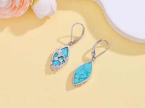 Natural Turquoise Earrings for Women Dangling 925 Sterling Silver Dangle Earrings Western Jewelry Christmas Gift for Sister Mother - style: I-Hummingbird Earrings