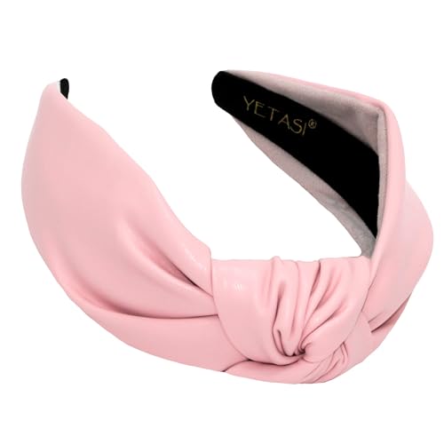Leather Headbands for Women Pink Lemonade Stylish Year-round Wearable All Day. Head bands Adult Women Trendy Head band for Women's Hair Knotted Headband Top Knot Womens Fashion Designer Girls - color: Lemonade Pink
