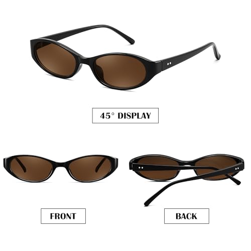 FEISEDY Retro Oval Womens Sunglasses, Trendy Cat Eye Skinny Chic Narrow Y2K 90s Small Sunnies B9177 - color: Black Frame - Brown