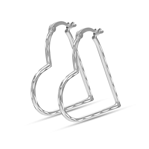 LeCalla 925 Sterling Silver Heart Hoop Earrings for Women | Love Theme Heart Shaped Hoop Earring | Womens Italian Love Heart Earrings Hoops - color: Diamond-Cut Heart