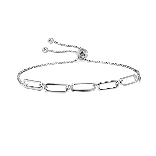 LeCalla Pure 925 Sterling Silver Italian Paperclip Link Chain Bracelets | Gold Over Silver Paper-Clip Link Station Bracelet | Sliding Bolo Bracelet for Women - color: Paper-Clip Bolo Link