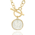 Chunky Gold Coin Pendant Necklace Trendy Layered Statement Chain for Women, Antique Toggle Design with Thick Link, Fashionable Necklaces for Women - color: Worn Gold/Sliver