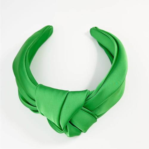 Green Knotted Headbands for Women Satin Wide Headband Non Slip Head Bands Fashion Headband Hair Styling Accessories Womens Sisters Girls Gifts - color: Green