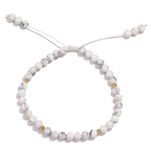 Softones 6mm Natural Stone Anklet for Women Gemstone Ankle Bracelets for Women Healing Energy Crystal Anklets Adjustable(8.5-10 Inches) - color: Howlite