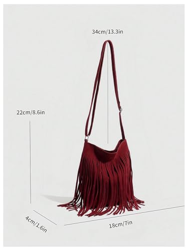 OYOANGLE Women's Fringe Bags Adjustable Strap Tassel Crossbody Bags Hippie Western Purse Cowgirl Shoulder Bag - color: Burgundy
