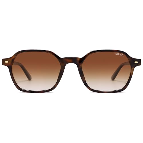 SOJOS Retro Square Polarized Sunglasses Womens Men Trendy 70s Thin Slim Shades Sunnies SJ2674 - color: Tortoise Frame Brown Grading Lens