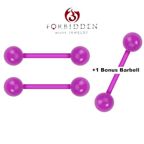 Forbidden Body Jewelry Nipple Rings, Tongue Rings, Nipple Piercing Jewelry, Nipple Jewelry, Flexible Acrylic Barbell Set 14G 16mm (5/8 Inch), 3 Pack - style: Purple