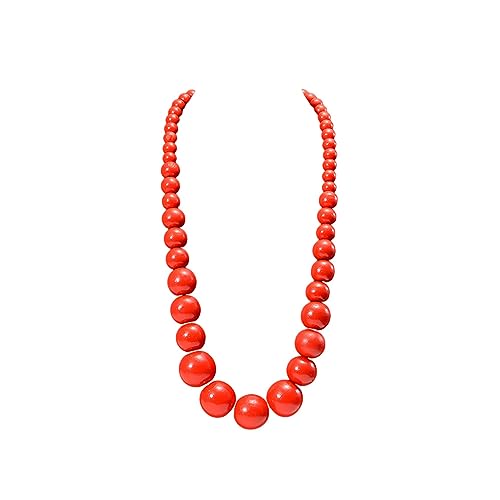 Fuqimanman2020 Chunky Large Simulated Pearl Choker Necklace Drop Dangle Earrings Crystal Bib Big Round Beaded Strand Multicolor Costume Statement Wedding Jewelry Set for Women Brides - color: Wooden Red