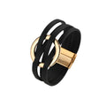 Circle Charm Leather Wrap Bracelet Bohemia Multilayer Leopard Handcrafted Layered Cuff Boho Multi-Chain Bracelet for Women Teen Holiday Jewelry - color: black