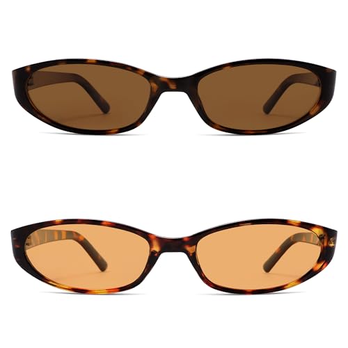 Retro Oval Sunglasses for Women Men Y2k Narrow Cat Eye Sunnies Skinny Shades AR82299 - color: 12. Tortoise+tortoise